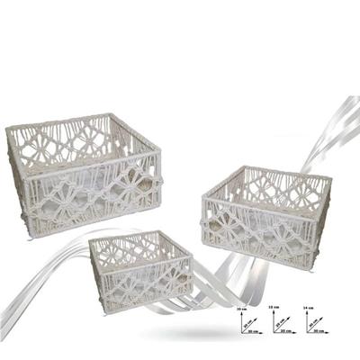 CESTO RATTAN E COTONE QUADRATO SET 3PZ 20/25/30 CM BIANCO