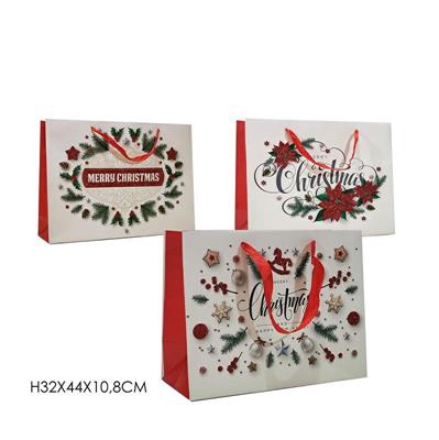 BUSTA NATALIZIA GLITTER BIANCO / ROSSO 44 X 10,8 X H32 CM