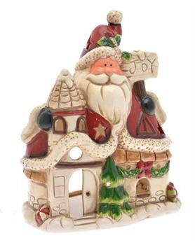 CASETTA BABBO NATALE IN CERAMICA PORTA TEALIGHT