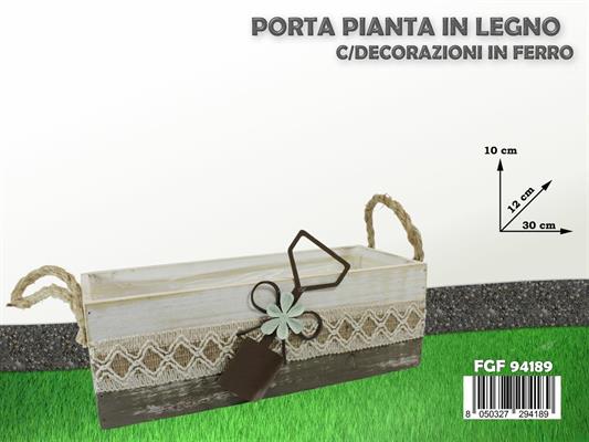 CASPO PORTAPIANTA IN LEGNO RETTANGOLARE MANICI CORDA