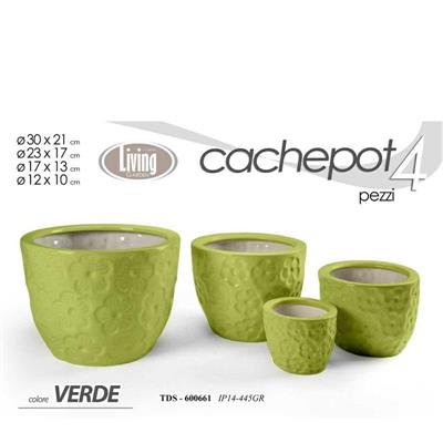 CASPO SET 4 PZ DECORO FIORI COLORE VERDE