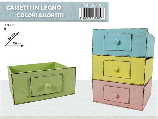 CASSETTO IN LEGNO 4COLORI ASS.