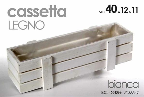 CASSETTA PORTAPIANTA IN LEGNO COLORE BIANCO 40 X 12 X 11 CM