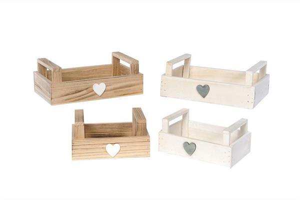 CASSETTINA CON CUORE DECORATIVO IN LEGNO SET 2PZ COLORI ASS.