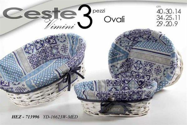 CESTO OVALE IN VIMINI CON TESSUTO SET 3PZ 40X30X14/34X25X11/