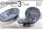 CESTO OVALE IN VIMINI CON TESSUTO SET 3PZ 40X30X14/34X25X11/