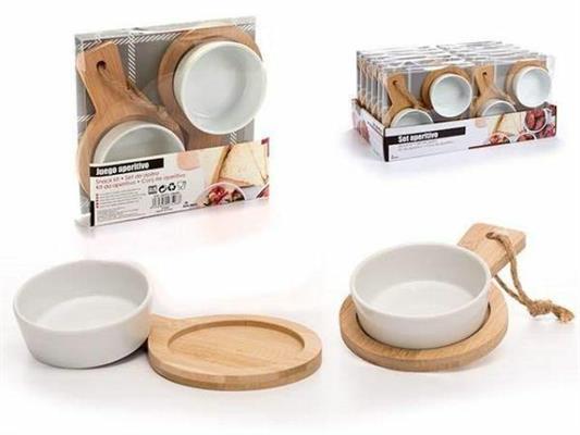 CIOTOLA APERITIVO CON BASE IN LEGNO SET 2PZ