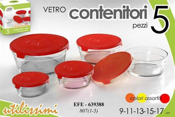 CONTENITORE IN VETRO CON COPERCHIO SET 5PZ COLORI ASS.