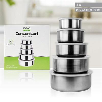 CONTENITORI ACCIAIO SET 5 PZ 10/12/14/16/18 CM