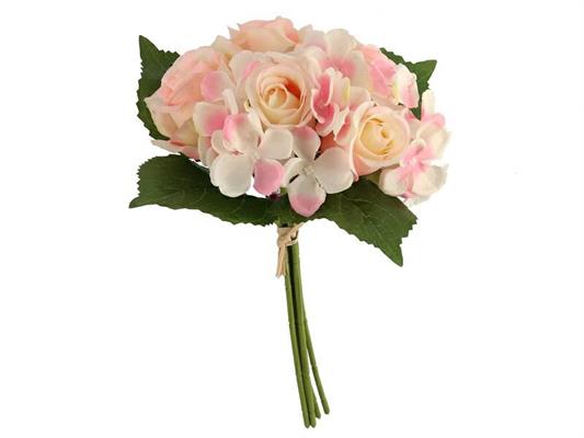 FIORE BOUQUET ROSA E ORTENSIA 30CM COLORE ROSA