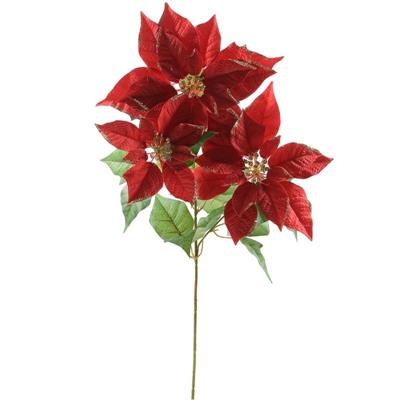 FIORE STELLA DI NATALE GLITTERATA 3 FIORI 75 CM