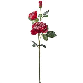 FIORE ROSA INNEVATA 2 FIORI 1 BOCCIOLO 73 CM COLORE ROSSO