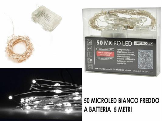 LUCI CATENA 50 MICROLED 5 MT CON TIMER BIANCO FREDDO