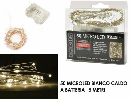 LUCI CATENA 50 MICROLED 5 MT CON TIMER BIANCO CALDO