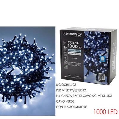 LUCI CATENA 1000 LED INTERNO / ESTERNO BIANCO GHIACCIO