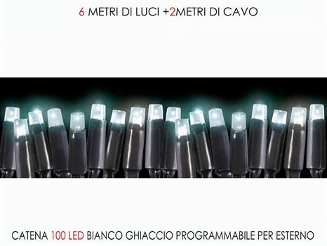 LUCI CATENA 100LED BIANCO GHIACCIO