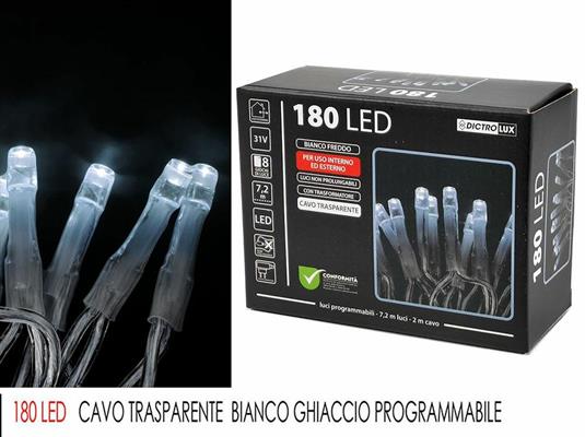 LUCI 180LED BIANCO GHIACCIO PER ESTERNO