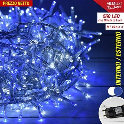 MINI LUCCIOLE TRASPARENTI 560 LED C/GIOCHI BIANCO/BLU I/E