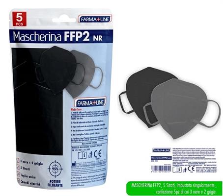 MASCHERINA FFP2 FARMALINE CONF. 5 PZ 3 NERO + 2 GRIGIO