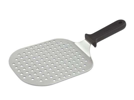 PALETTA PIZZA ARROTONDATA FORATA ACCIAIO INOX 22 X 18 CM