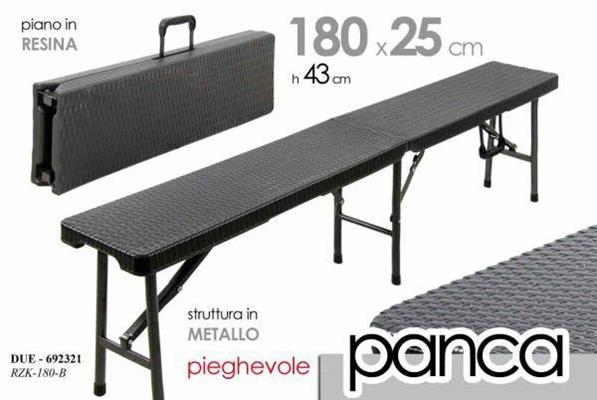 PANCHINA PIEGHEVOLE PIANO IN RESINA COLORE NERO 180X25X43CM