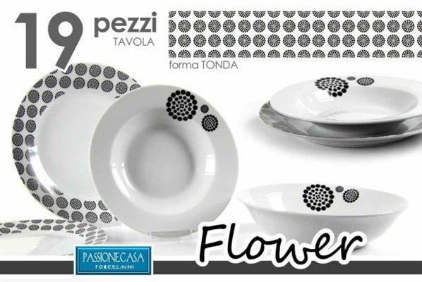 SERVIZIO PIATTI 19PZ TONDO FLOWER NERO